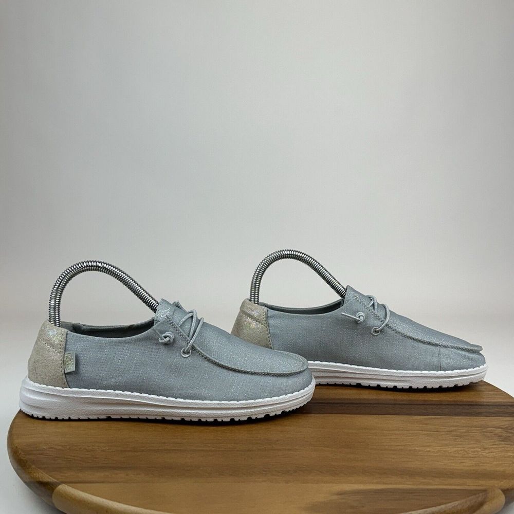 Womens Hey Dude Wendy Glitter Smoke Quartz Gray Casual Comfort Loafers Size 6 M